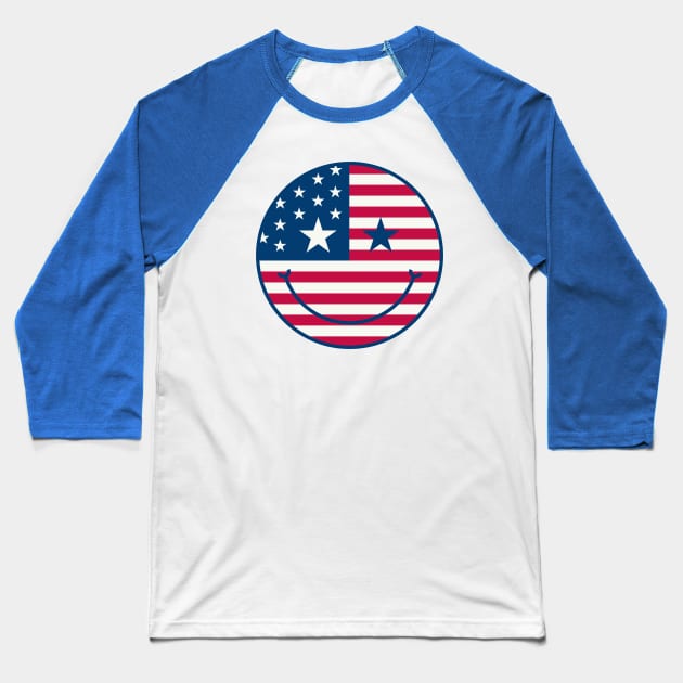 American Flag Retro Cute Smiley Face Baseball T-Shirt by PUFFYP